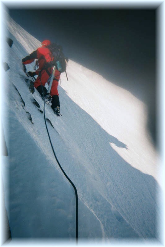 Leading out on the 5th pitch of the Northeast Buttress of Chair Peak