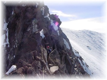 On the Knife-edge ridge of the Jefferson Park Glacier route on Mt. Jefferson