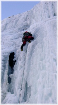 Leading the third pitch of Dribbles in Hyalite Canyon