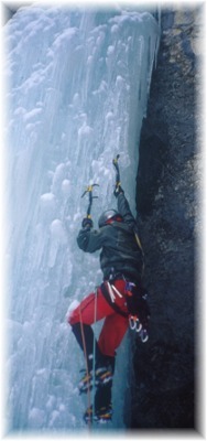 Leading the second pitch on Icy BC on January 19, 2002. Photo by Dave Burdick.